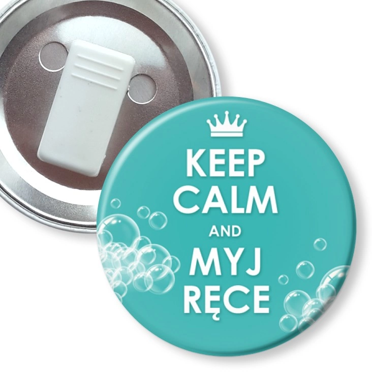 przypinka z żabką Keep calm and myj ręce