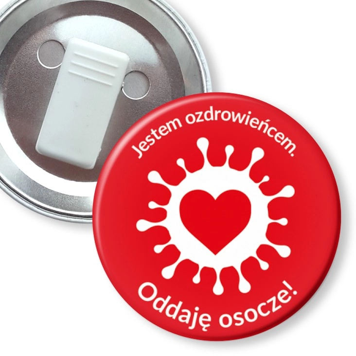 przypinka z żabką Jestem ozdrowieńcem - oddaję osocze