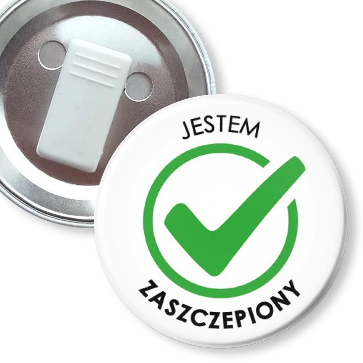 przypinka z żabką Jestem zaszczepiony