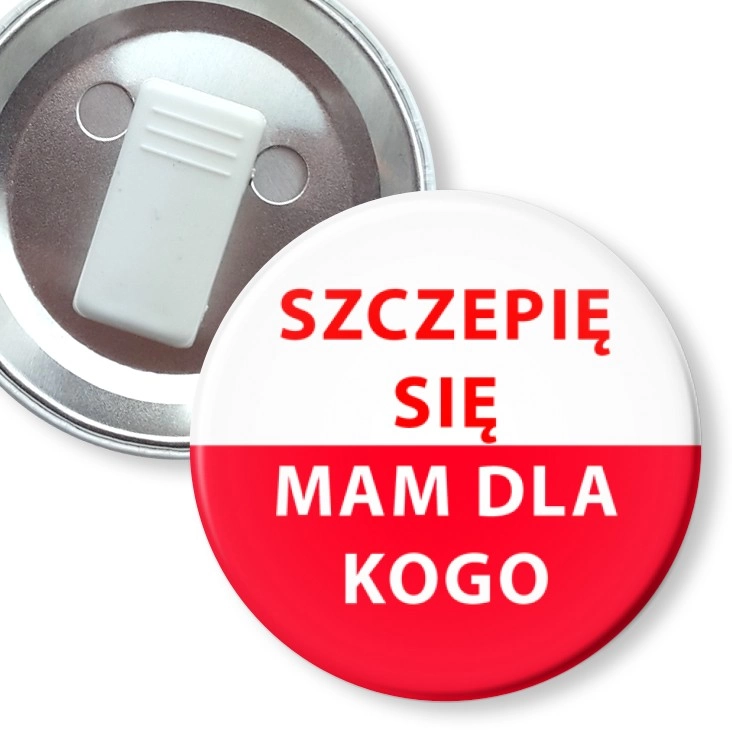 przypinka z żabką Szczepię się. Mam dla kogo