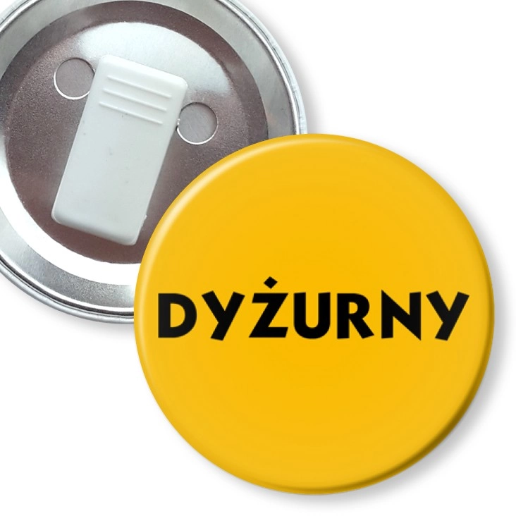 przypinka z żabką Dyżurny żółte tło