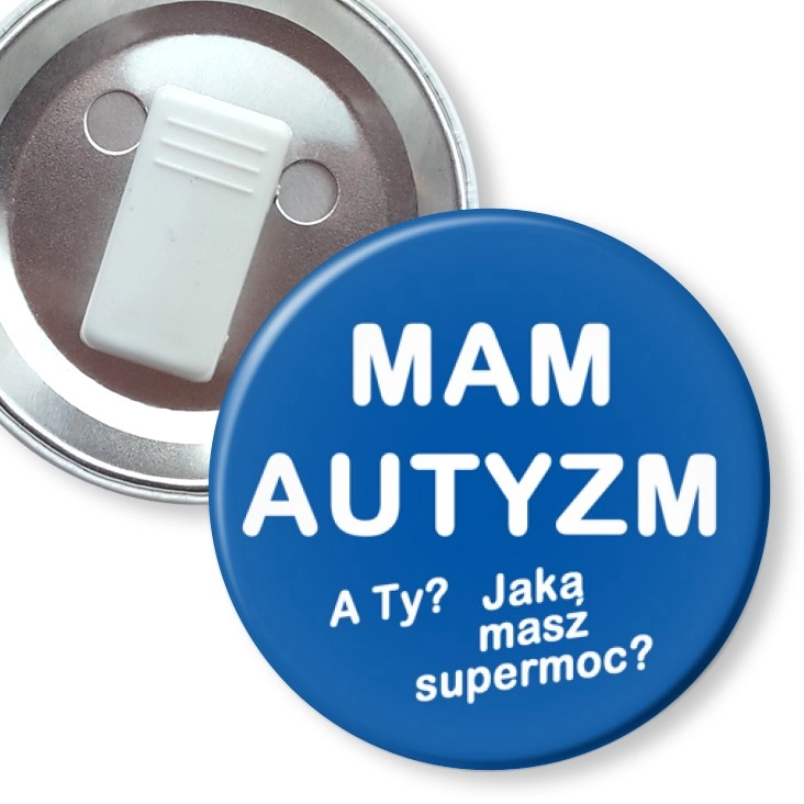 przypinka z żabką Mam autyzm. A Ty jaką masz supermoc?