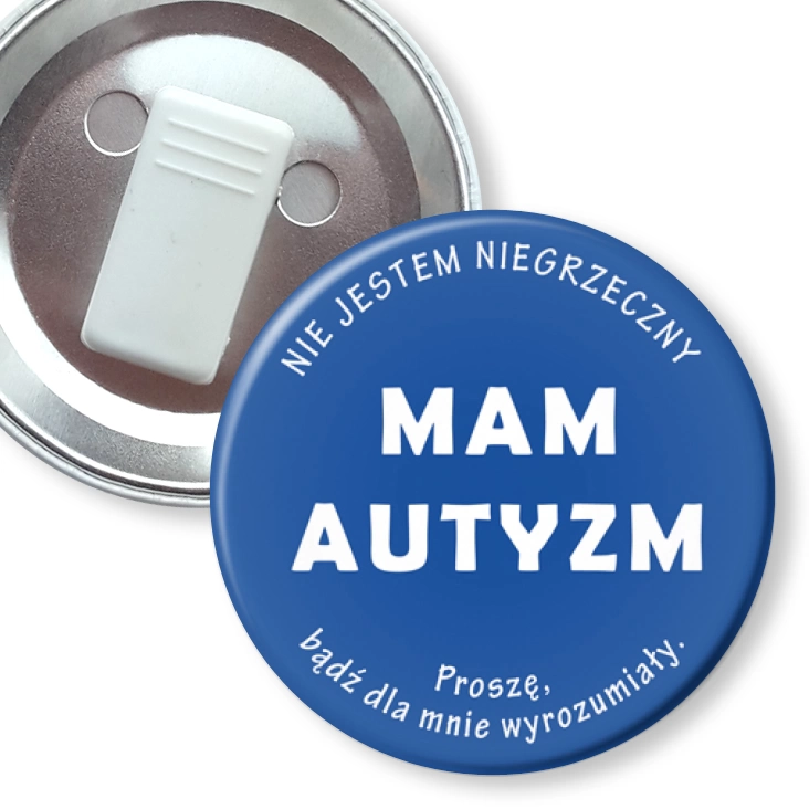 przypinka z żabką Mam autyzm. Nie jestem nigrzeczny.