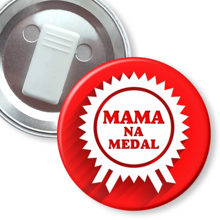 przypinka z żabką Mama na medal z rozetą