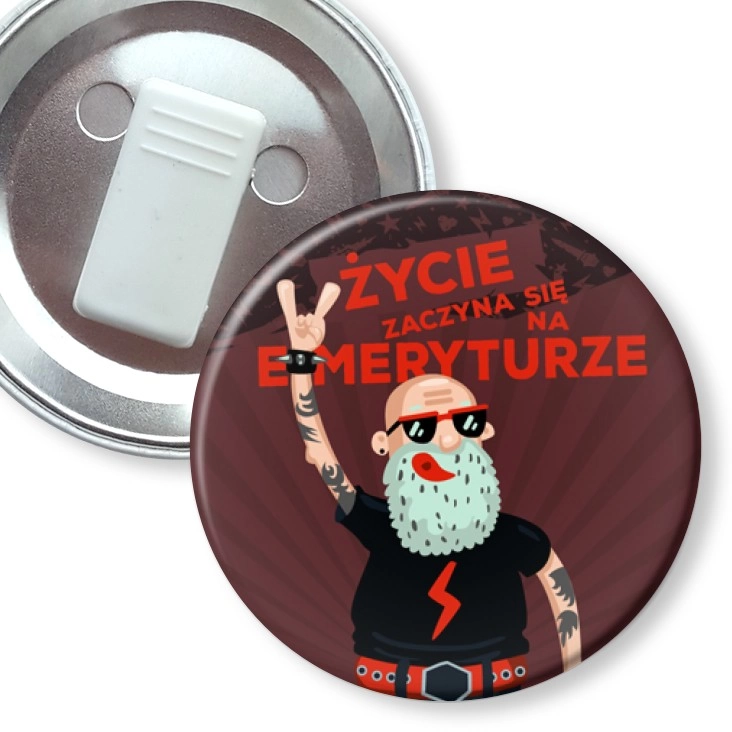 przypinka z żabką Życie zaczyna się na emeryturze