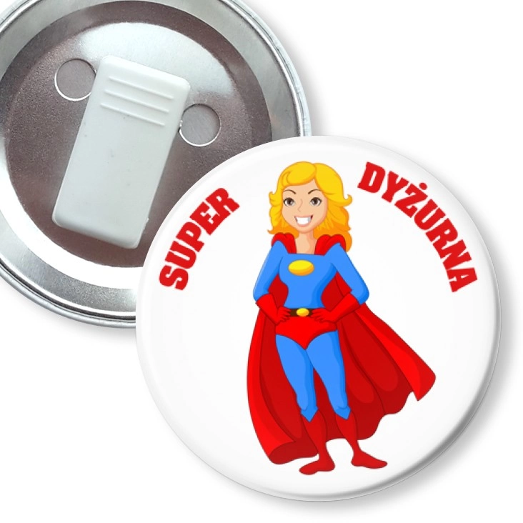 przypinka z żabką Super Dyżurna z peleryną
