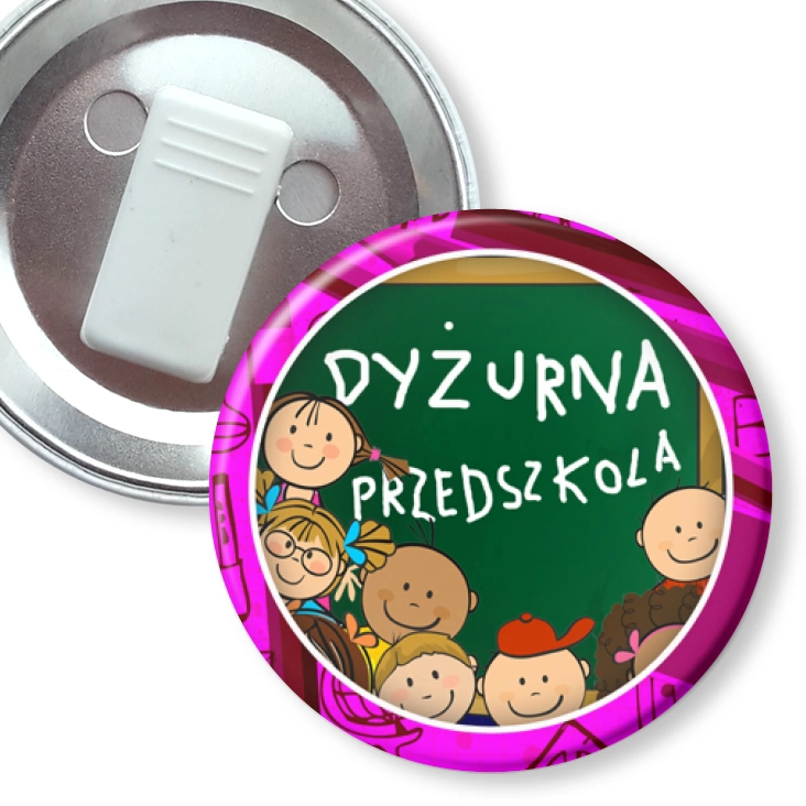 przypinka z żabką Dyżurna przedszkola