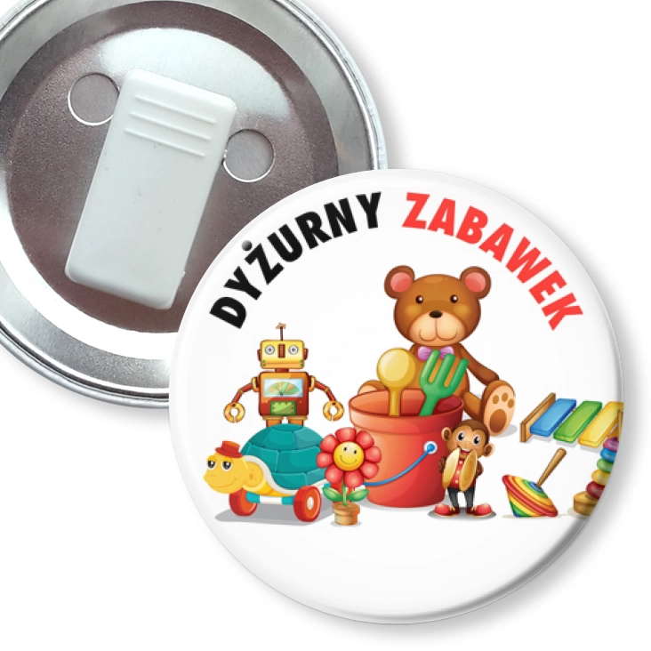 przypinka z żabką Dyżurny zabawek