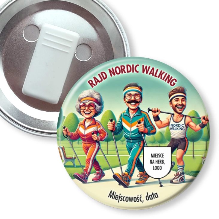 przypinka z żabką Rajd Nordic Walking Szerokie uśmiechy