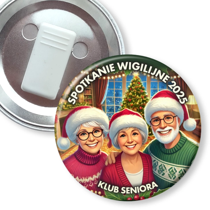 przypinka z żabką Seniorzy na spotkaniu wigilijnym