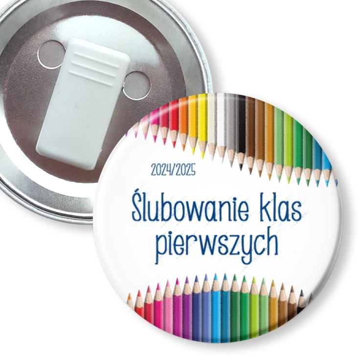 przypinka z żabką Ślubowanie klas pierwszych Kolorowe Kredki