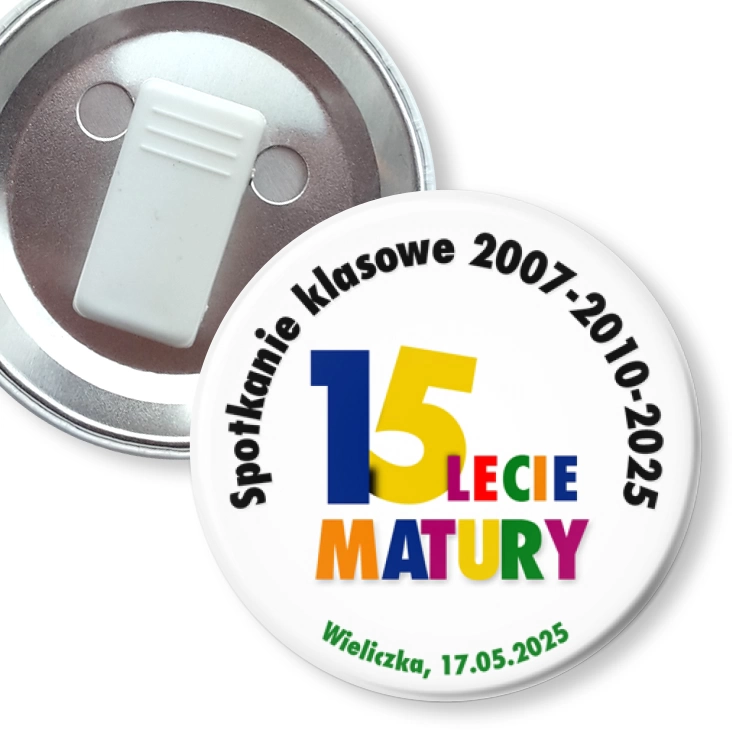 przypinka z żabką Spotkanie klasowe 15-lecie Matury Wieliczka