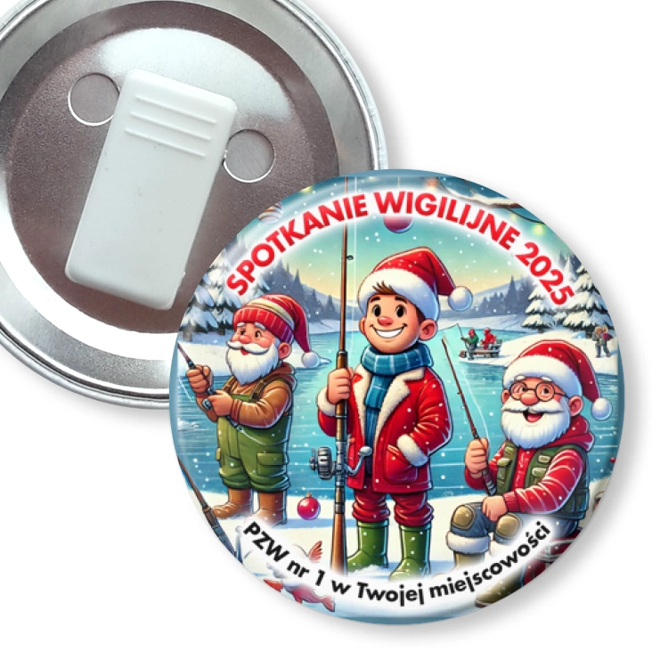 przypinka z żabką Spotkanie wigilijne wędkarzy