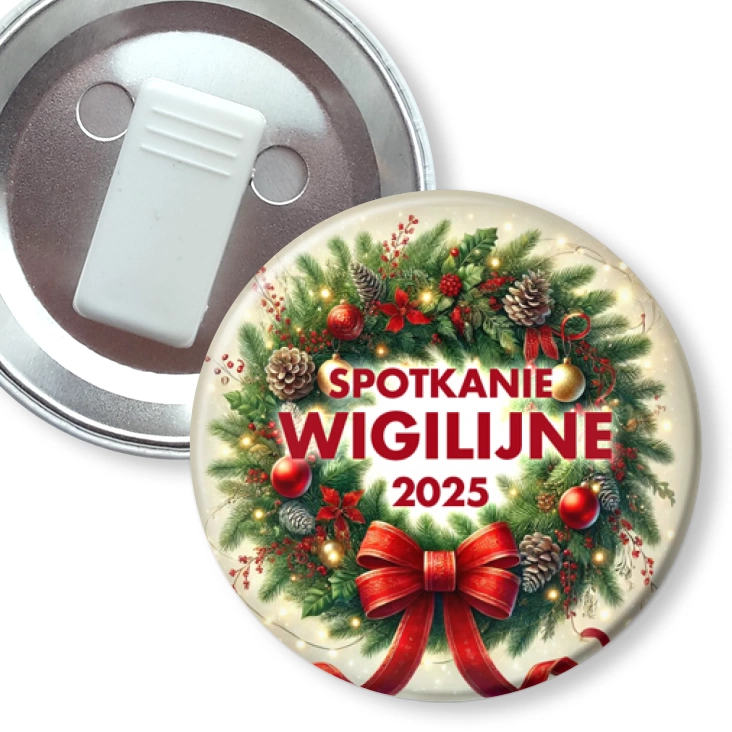 przypinka z żabką Spotkanie wigilijne wieniec