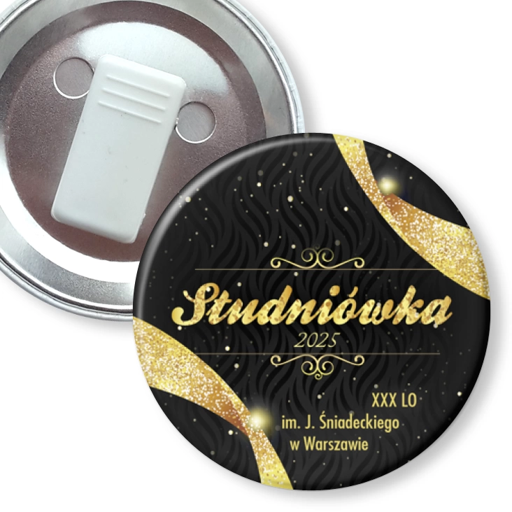 przypinka z żabką Studniówka 2025 XXX LO w Warszawie