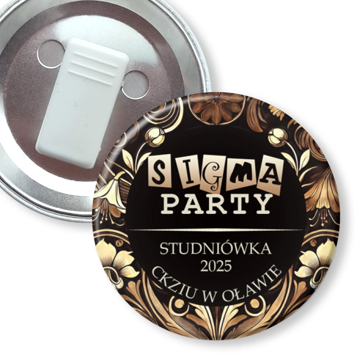 przypinka z żabką Studniówka CKZiU w Oławie Sigma Party