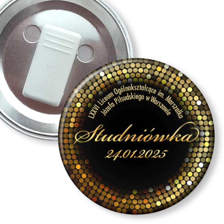 przypinka z żabką Studniówka LXXVI Liceum Ogólnokształcące w Warszawie