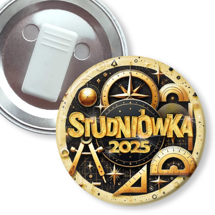 przypinka z żabką Studniówka profil geograficzno-matematyczny