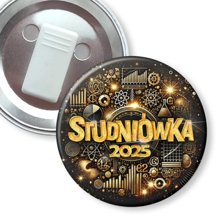 przypinka z żabką Studniówka profil matematyczno-fizyczny