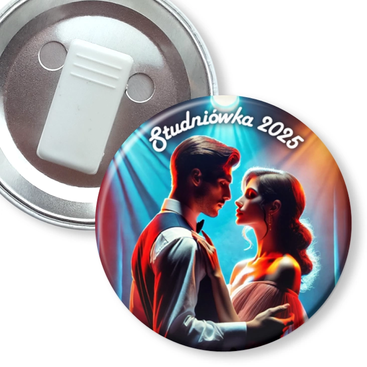 przypinka z żabką Studniówka w teatralnym świetle
