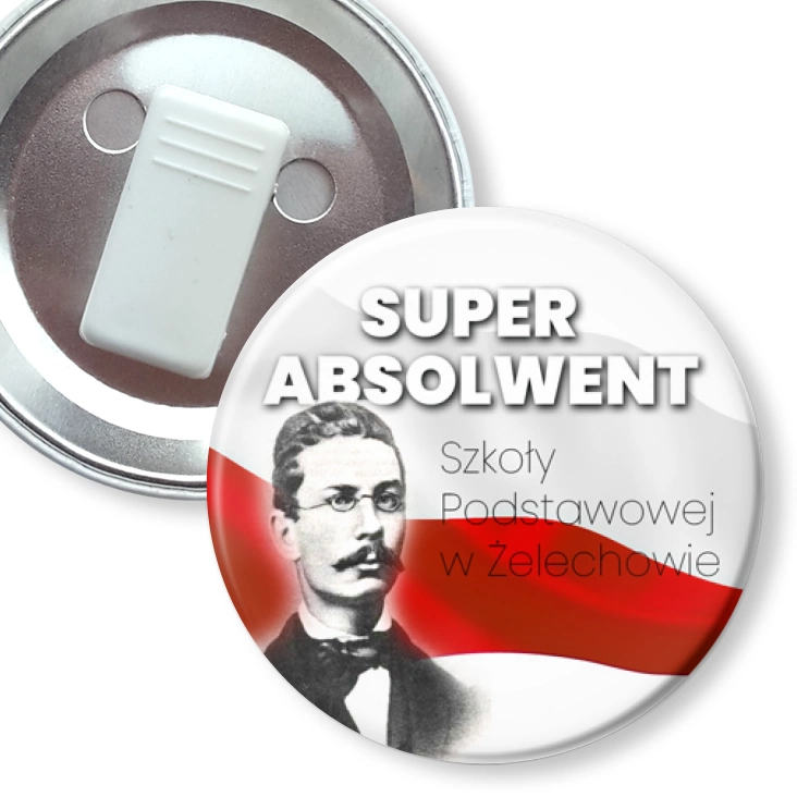 przypinka z żabką Super Absolwent Szkoły Podstawowej w Żelechowie