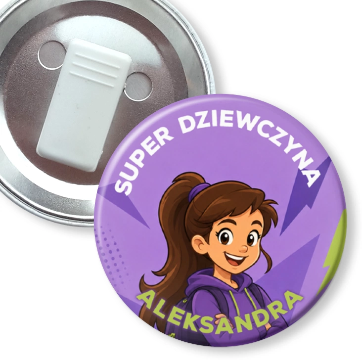 przypinka z żabką Super Dziewczyna fiolet