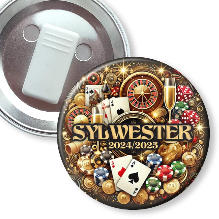 przypinka z żabką Sylwester w stylu Las Vegas