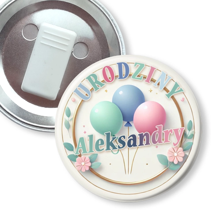 przypinka z żabką Urodziny pastelowe baloniki