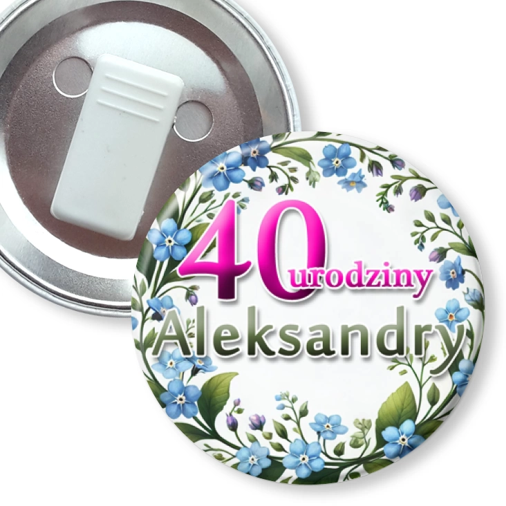 przypinka z żabką Urodziny z niezapominajkami