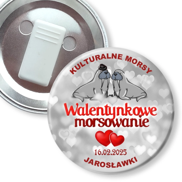 przypinka z żabką Walentynkowe morsowanie Kulturalne Morsy