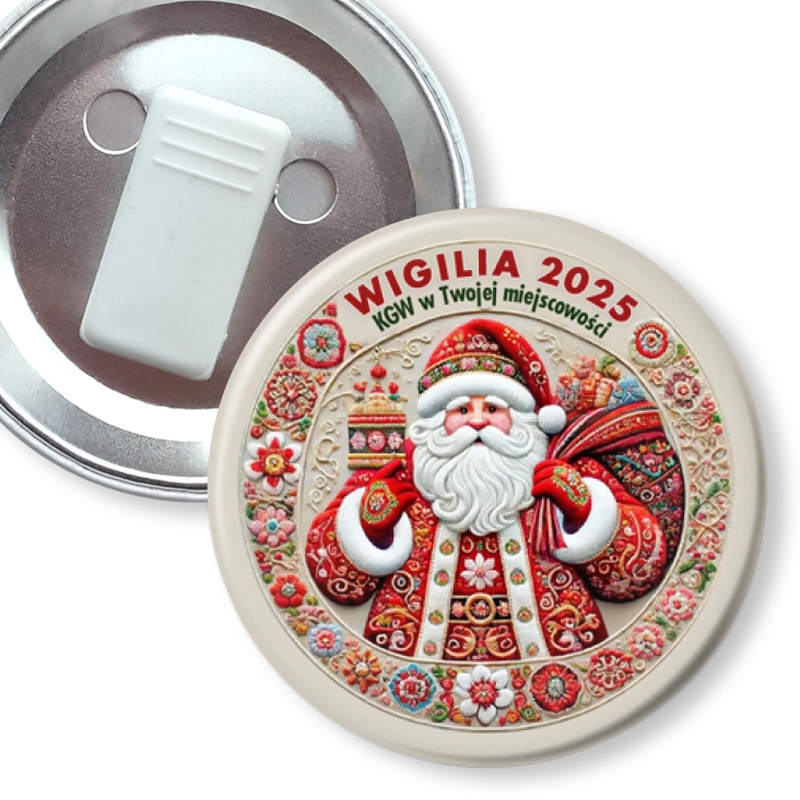 przypinka z żabką Wigilia Koła Gospodyń Wiejskich haftowany Mikołaj