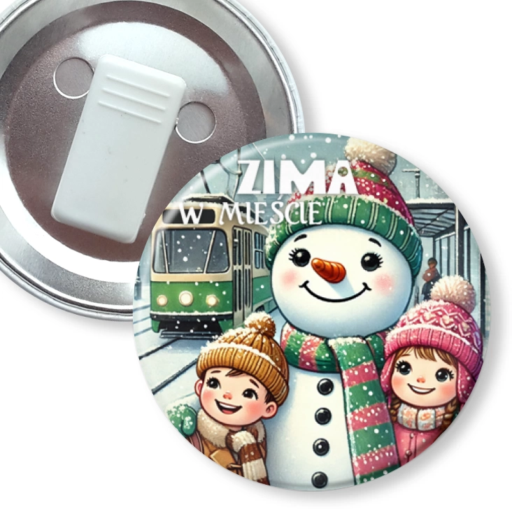 przypinka z żabką Zima w mieście