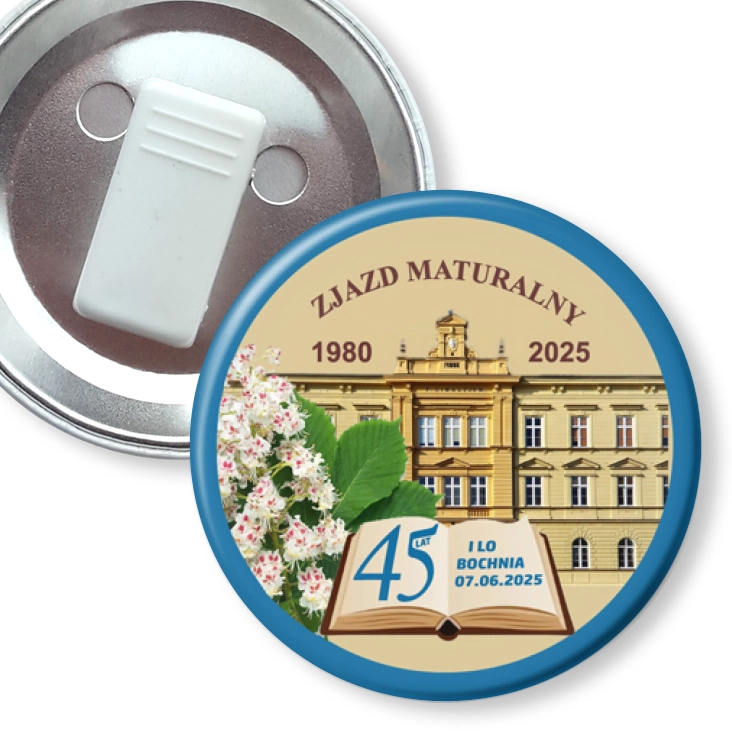 przypinka z żabką Zjazd maturalny I LO Bochnia