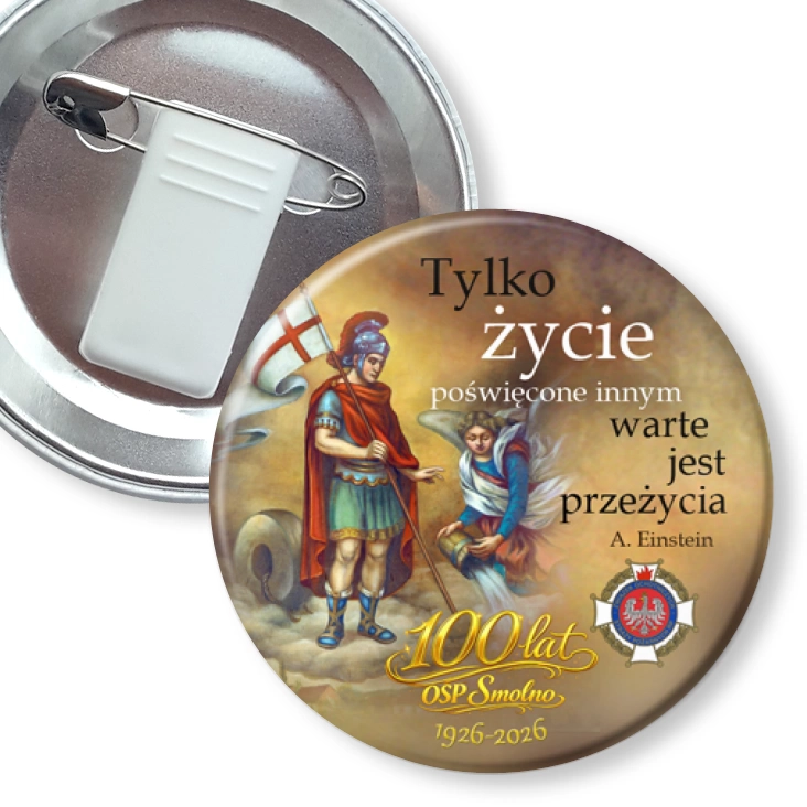 przypinka z żabką i agrafką 100 lat OSP Smolno
