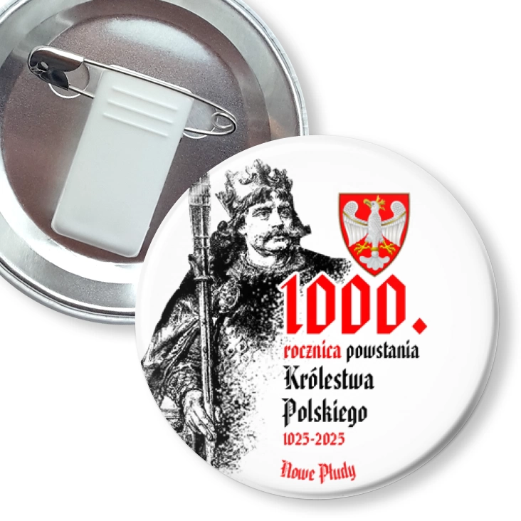 przypinka z żabką i agrafką 1000. rocznica powstania Królestwa Polskiego Nowe Płudy