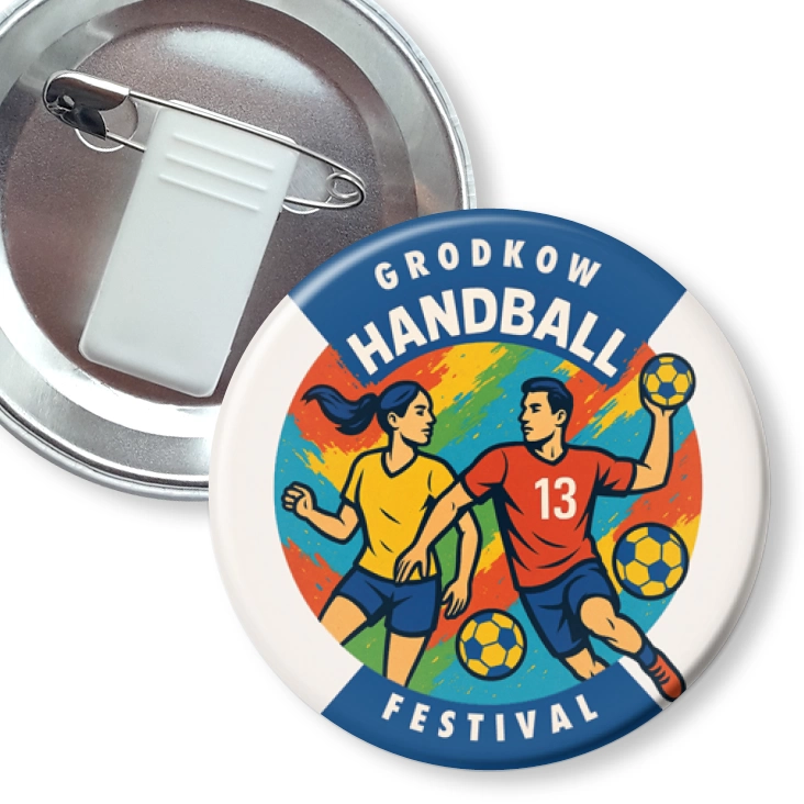 przypinka z żabką i agrafką 13 Grodkow Handball Festival
