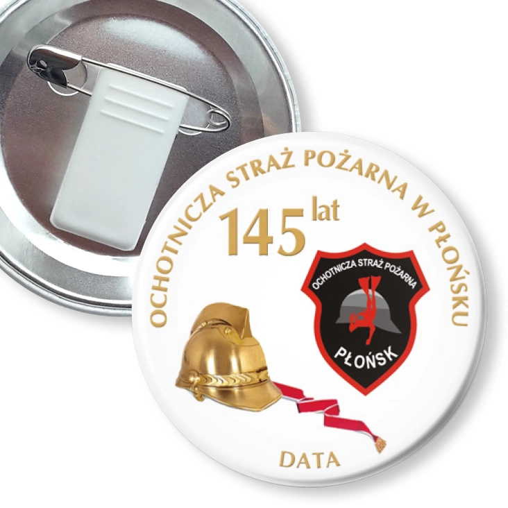 przypinka z żabką i agrafką 145 lat OSP w Płońsku