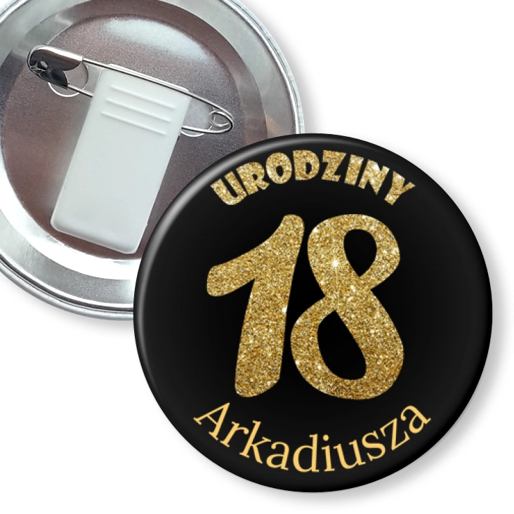 przypinka z żabką i agrafką 18 urodziny z imieniem