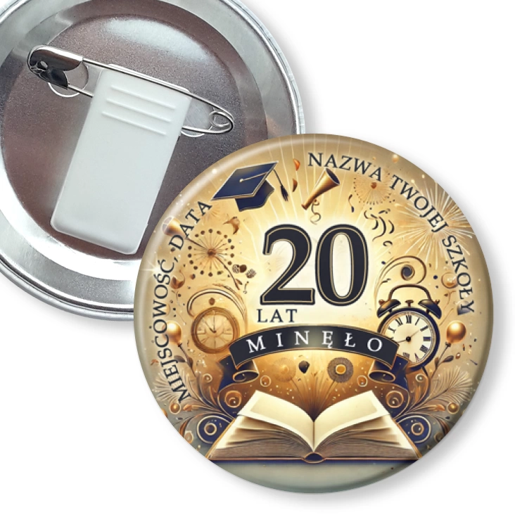 przypinka z żabką i agrafką 20 lat minęło