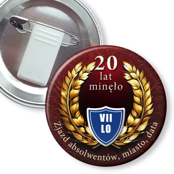przypinka z żabką i agrafką 20 lat minęło zjazd absolwentów