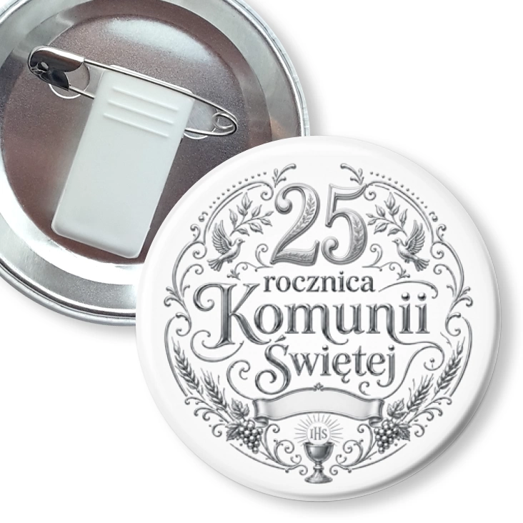 przypinka z żabką i agrafką 25 rocznica Pierwszej Komunii Świętej