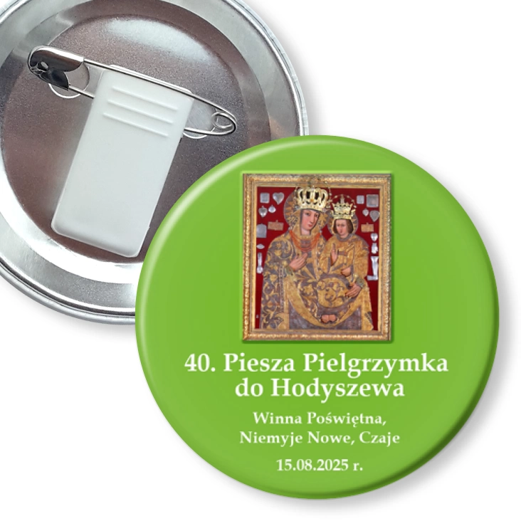 przypinka z żabką i agrafką 40. Piesza Pielgrzymka do Hodyszewa