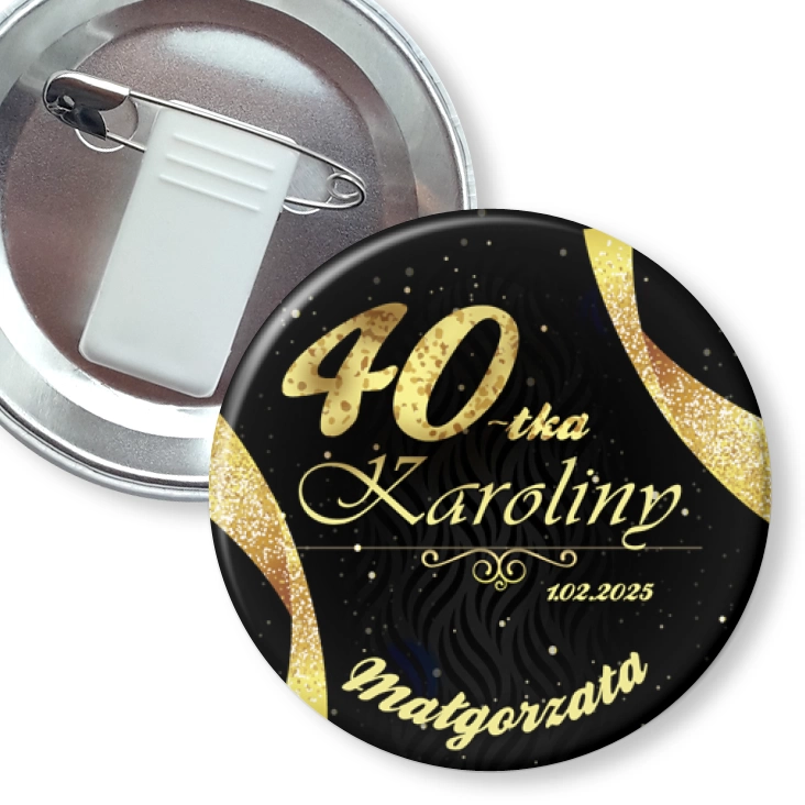 przypinka z żabką i agrafką 40 urodziny Karoliny