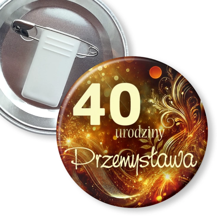 przypinka z żabką i agrafką 40 urodziny tlo ciemne zloto