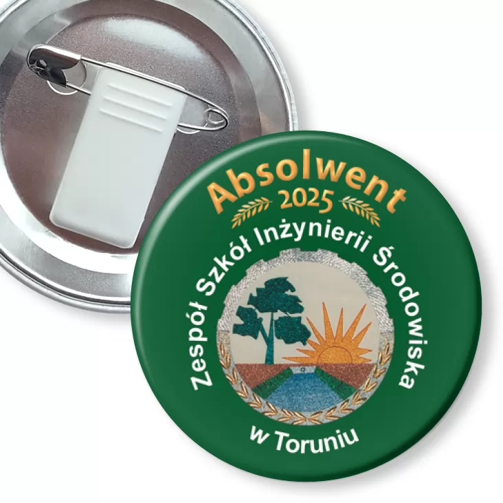 przypinka z żabką i agrafką Absolwent Zespołu Szkół Inżynierii Środowiska