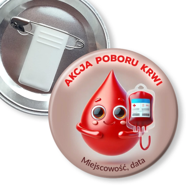 przypinka z żabką i agrafką Akcja poboru krwi