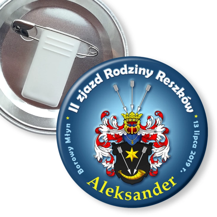 przypinka z żabką i agrafką II zjazd Rodziny Reszków