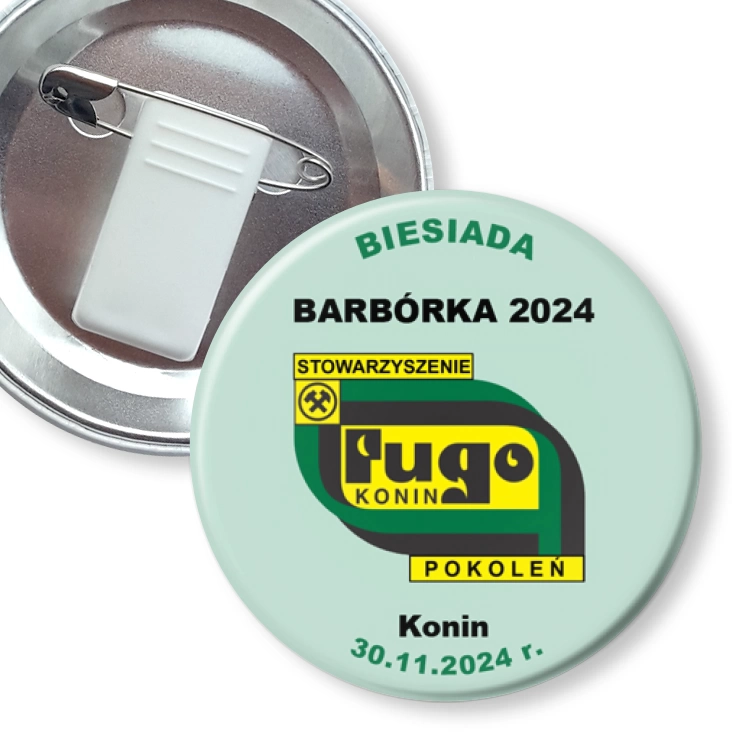 przypinka z żabką i agrafką Biesiada Barbórka 2024 Konin