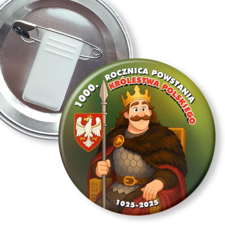 przypinka z żabką i agrafką Bolesław Chrobry 1000. rocznica powstania Królestwa Polskiego