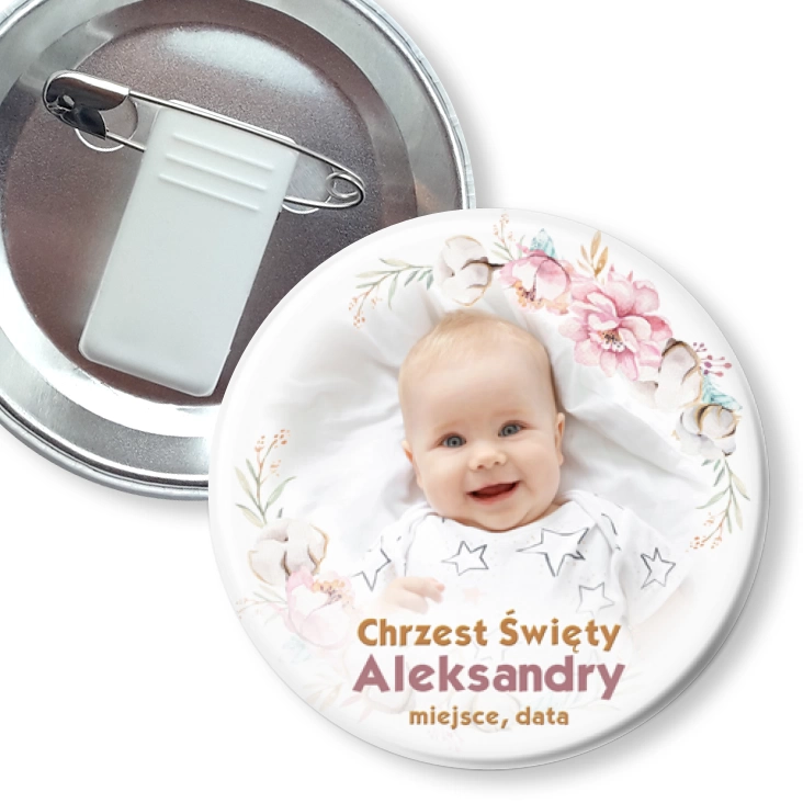 przypinka z żabką i agrafką Chrzest Święty Imienny